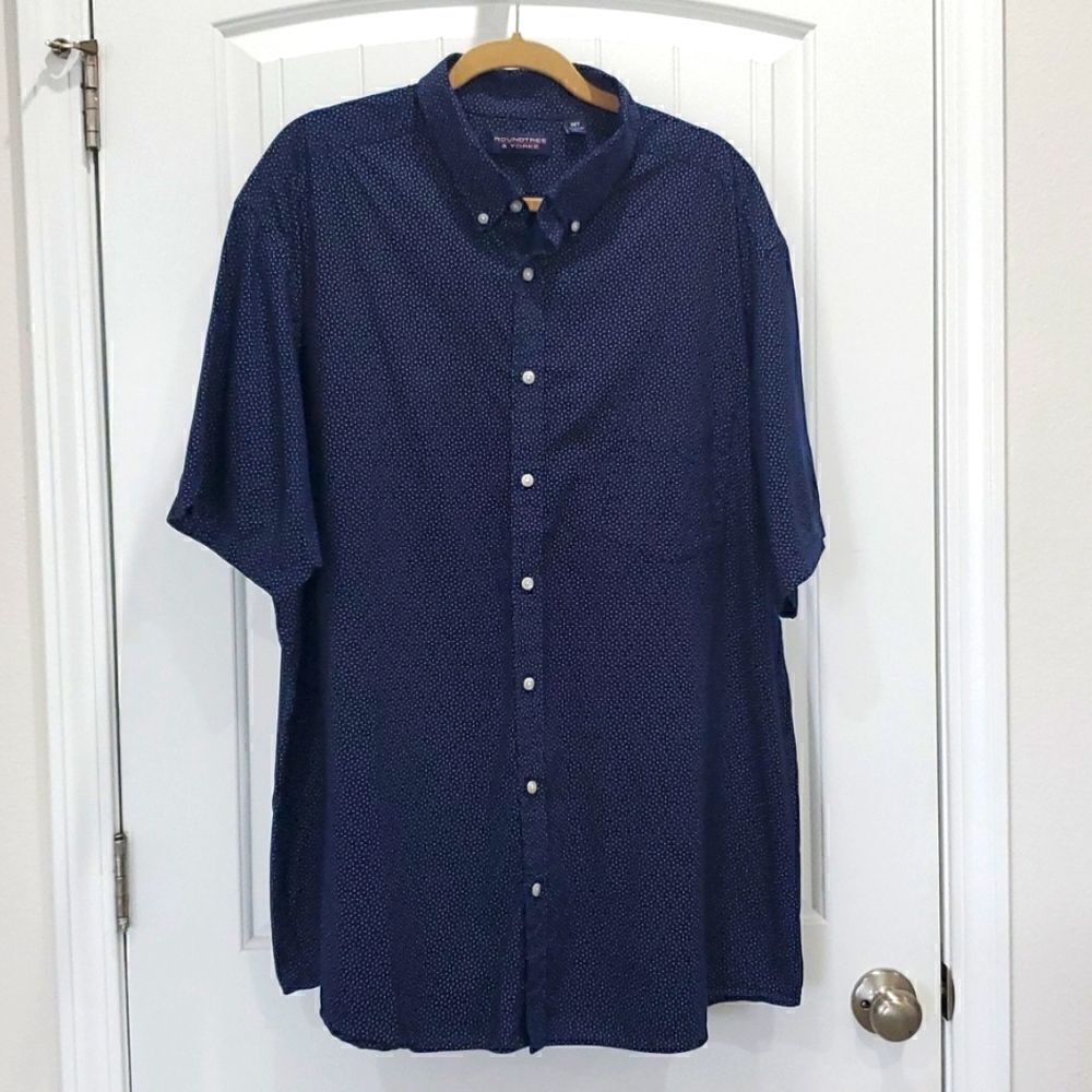 Roundtree and Yorke, Mens 100% Cotton,  Navy Blue,Button Down Shirt,  Size 3XT
